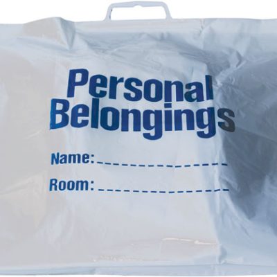 Belongings Bag with handle (white with blue imprint) 18 1/2″ x 20″