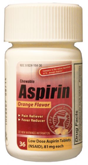 Chewable Aspirin, Orange Tabs, 36/bt(NBE Bayer, J & J)