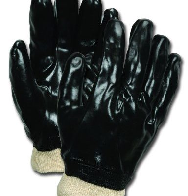 Black Single Dipped PVC, Interlock Lining, Knit Wrist, Pimple Finish