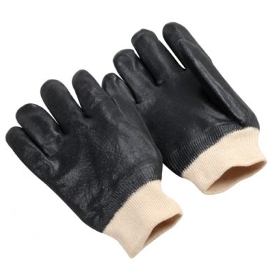Black Double Dipped PVC, Jersey Lining, Knit Wrist