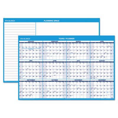 Horizontal Erasable Wall Planner, 48 x 32, Blue/White, 2015