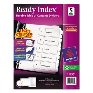 Ready Index Classic Tab Titles, 5-Tab, 1-5, Letter, Black/White, 5/Set