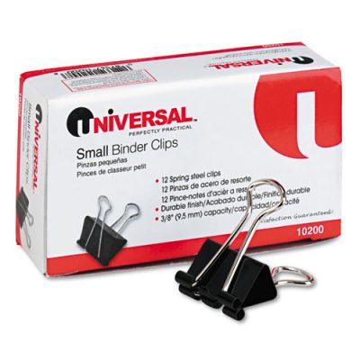 Small Binder Clips, Steel Wire, 3/8″ Capacity, 3/4″ Wide, Black/Silver, Dozen