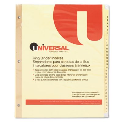 Preprinted Plastic-Coated Tab Dividers, 31 Numbered Tabs, Letter, Buff, 31/Set
