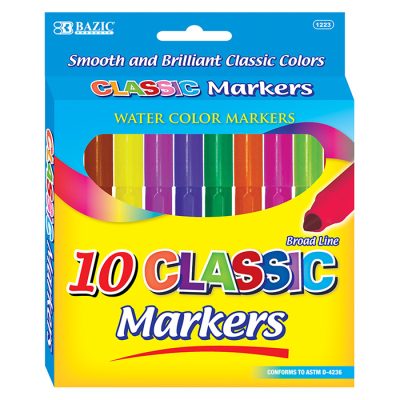 10 Classic Colors Broad Line Jumbo Watercolor Markers (10/Pack)