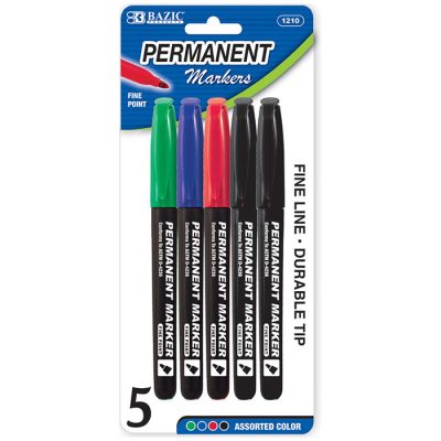 Fine Tip Permanent Markers w/ Pocket Clip Asst. Color (5/Pack)