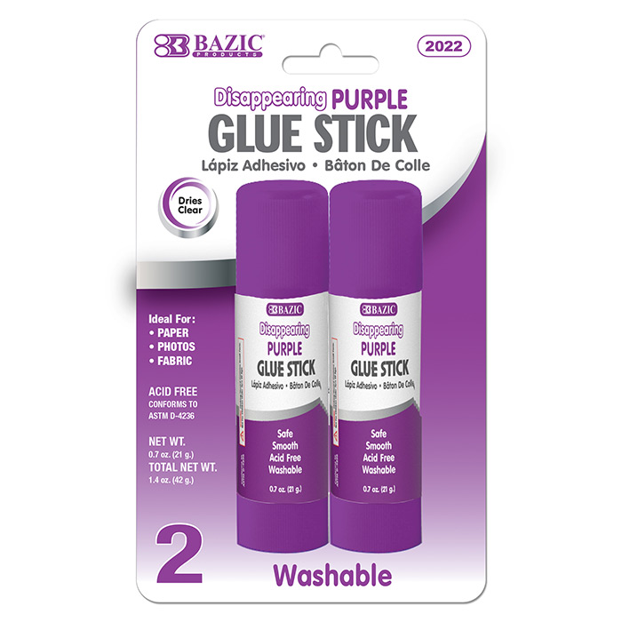 BAZIC 0.7 oz (21g) Washable Disappearing Purple Glue Stick (2/Pack) Bazic  Products