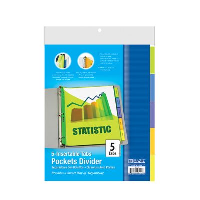 3-Ring Binder Pockets Dividers w/ 5-Insertable Color Tabs (24/pack)