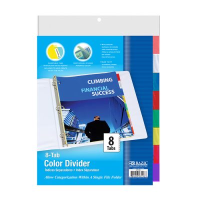 3-Ring Binder Dividers w/ 8-Insertable Color Tab (24/pack)