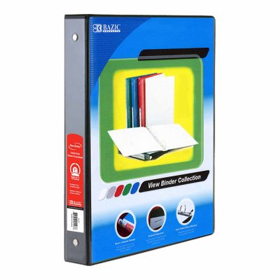 1″ Black 3-Ring View Binder w/ 2-Pockets (12/Cs)