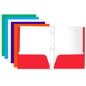 Laminated Bright Glossy Color 2-Pockets Portfolios w/ 3-Prong Fastener (48/Pack)