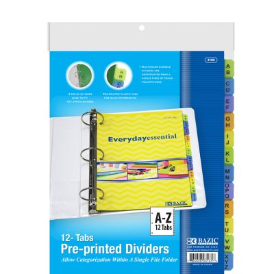 3-Ring Binder Dividers w/ 12-Preprinted A-Z Tab (24/pack)