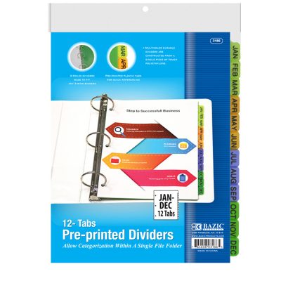 3-Ring Binder Dividers w/ 12-Preprinted Jan-Dec Tab (24/pack)