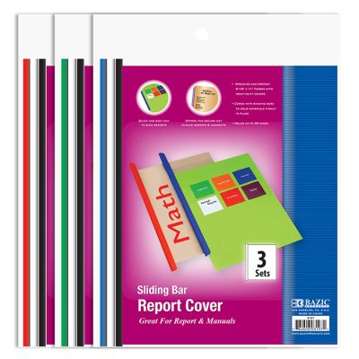 Clear Front Report Covers w/ Sliding Bar (3/Pack)
