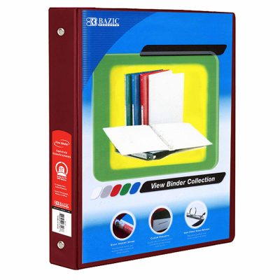 1.5″ Burgundy 3-Ring View Binder w/2-Pockets (12/Cs)