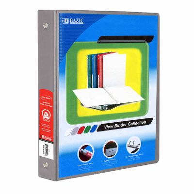 1.5″ Grey 3-Ring View Binder w/2-Pockets  (12/Cs)