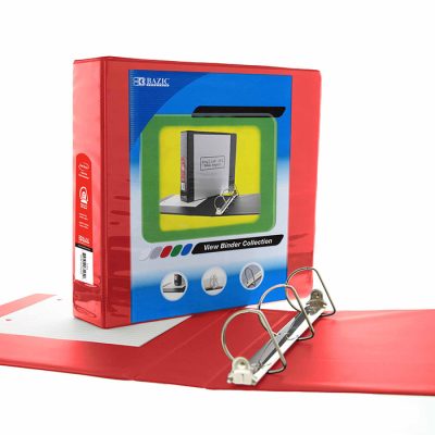 3″ Red Slant-D Ring View Binder w/ 2 Pockets