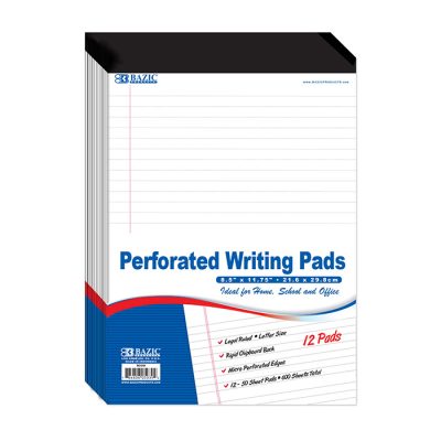 8.5″ X 11.75″ White Perforated Writing Pad 50 Ct. (12/Pack)