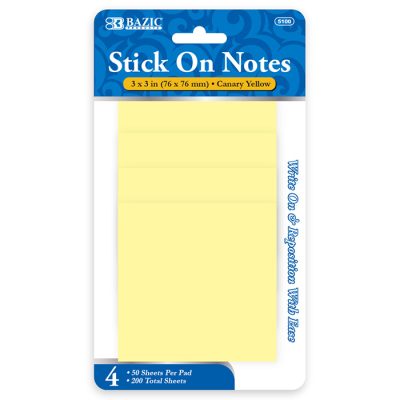 3″ X 3″ Yellow Stick On Notes 50 Ct. (4/Pack)