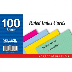 3″ X 5″ Ruled Colored Index Card 100 Ct. (100/Pack)