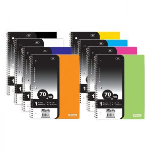1-Subject Poly Cover Spiral Notebook C/R 70 Ct. (8/Pack)