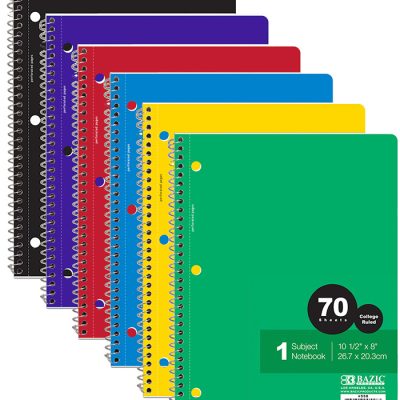 1-Subject Spiral Notebook C/R 70 Ct. (24/cs)