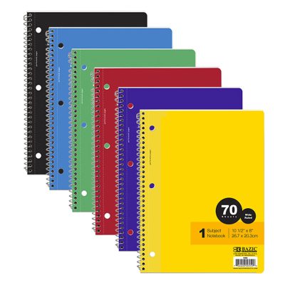 1-Subject Spiral Notebook W/R 70 Ct. (6/Pack)
