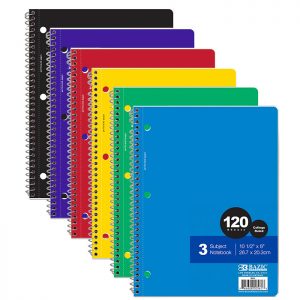 3-Subject Spiral Notebook C/R 120 Ct. (6/Pack)