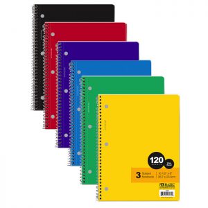 3-Subject Spiral Notebook W/R 120 Ct (6/Pack)