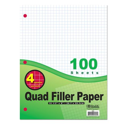 4-1″ Quad-Ruled Filler Paper 100 Ct. (100/Pack)