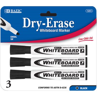 Chisel Tip Dry-Erase Markers Black (3/Pack)