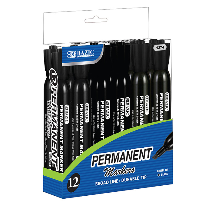 Chisel Tip Desk Permanent Markers Black (12/Box) - InStock Supplies