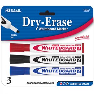 Chisel Tip Dry-Erase Markers Assorted Color (3/Pack)