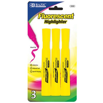 Desk Style Fluorescent Highlighters, Yellow (3/Pack)