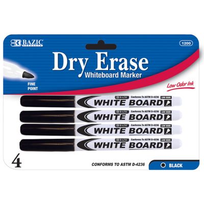 Fine Tip Dry-Erase Marker Black (4/Pack)