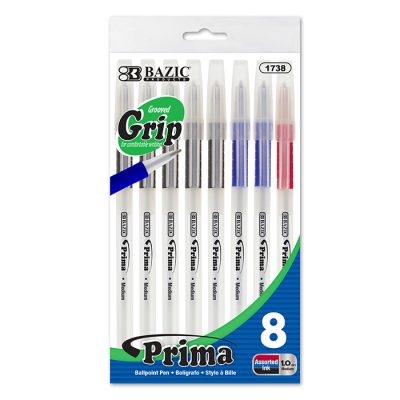 Prima Assorted Color Stick Pen w/ Cushion Grip (8/Pack)