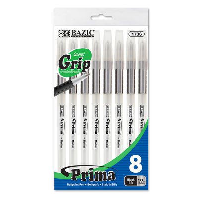 Prima Black Stick Pen w/ Cushion Grip (8/Pack)