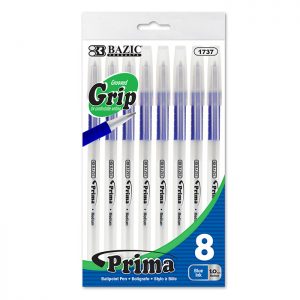 Prima Blue Stick Pen w/ Cushion Grip (8/Pack)