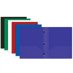 Solid Color 2-Pockets Poly Portfolio w/ 3 Prongs