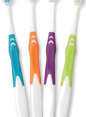 Adult Rubber Grip Toothbrush, Assorted Colors, 144/cs