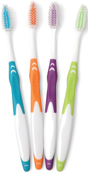 Adult Rubber Grip Toothbrush, Assorted Colors, 144/cs