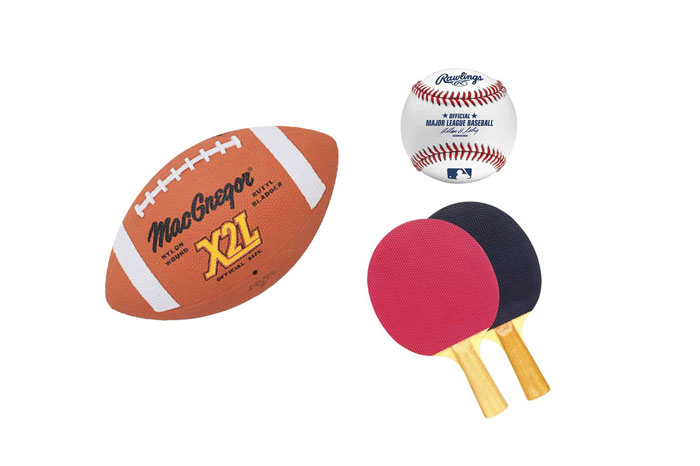 Basketballs, Baseball Gloves, Balls and Bats, Ping Pong Paddles, Freesbees, and more!